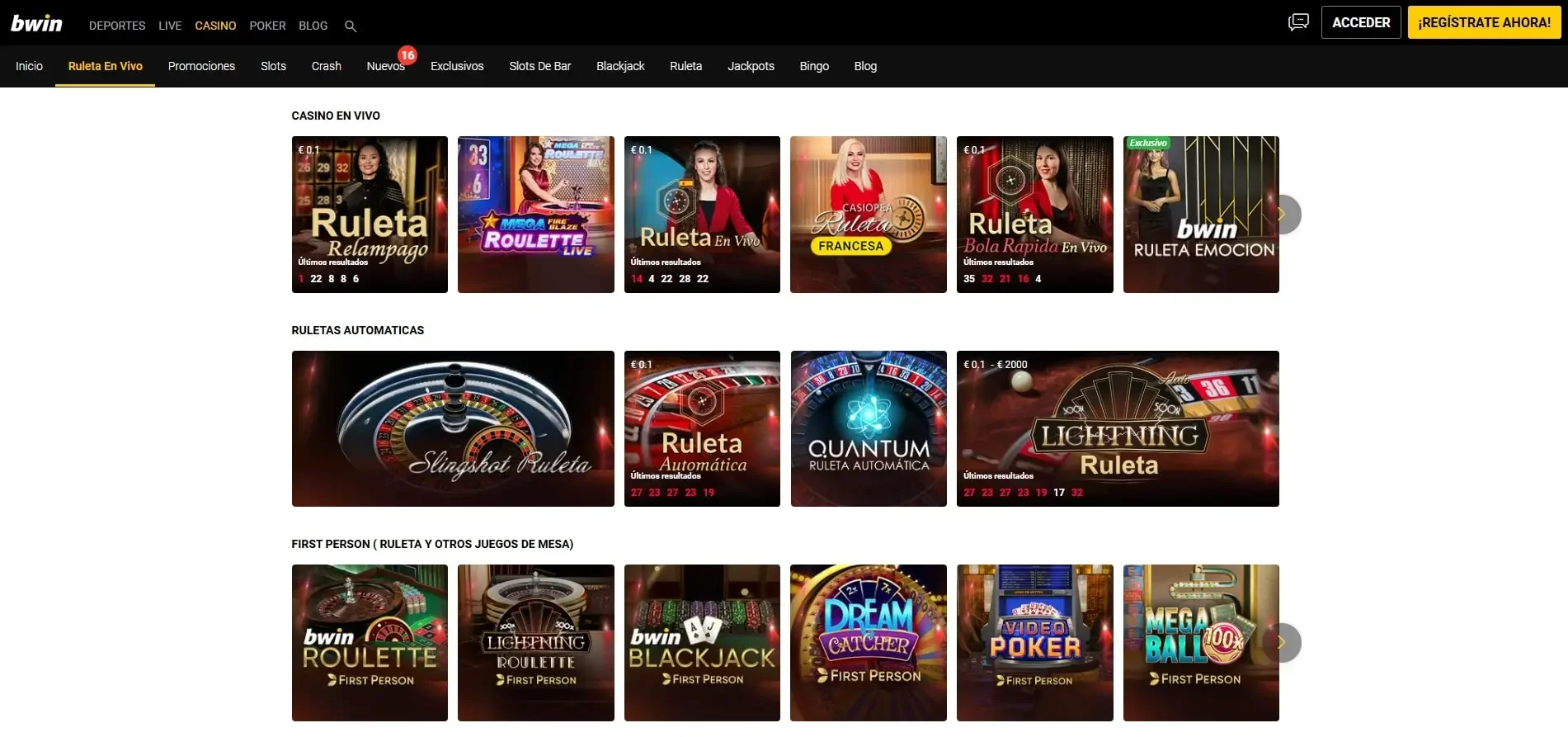 Bwin Casino — captura de la plataforma